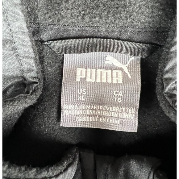 Puma Mens Black Zip-Up Fleece Jacket With Nylon Chest Panel & Logo Size XL - Picture 5 of 14